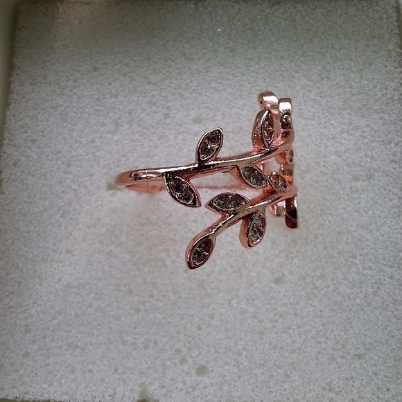 NEW Golden NYC 18k Rose Gold-Plated Olive Branch Ring with Swarovski Crystals - Picture 9 of 12